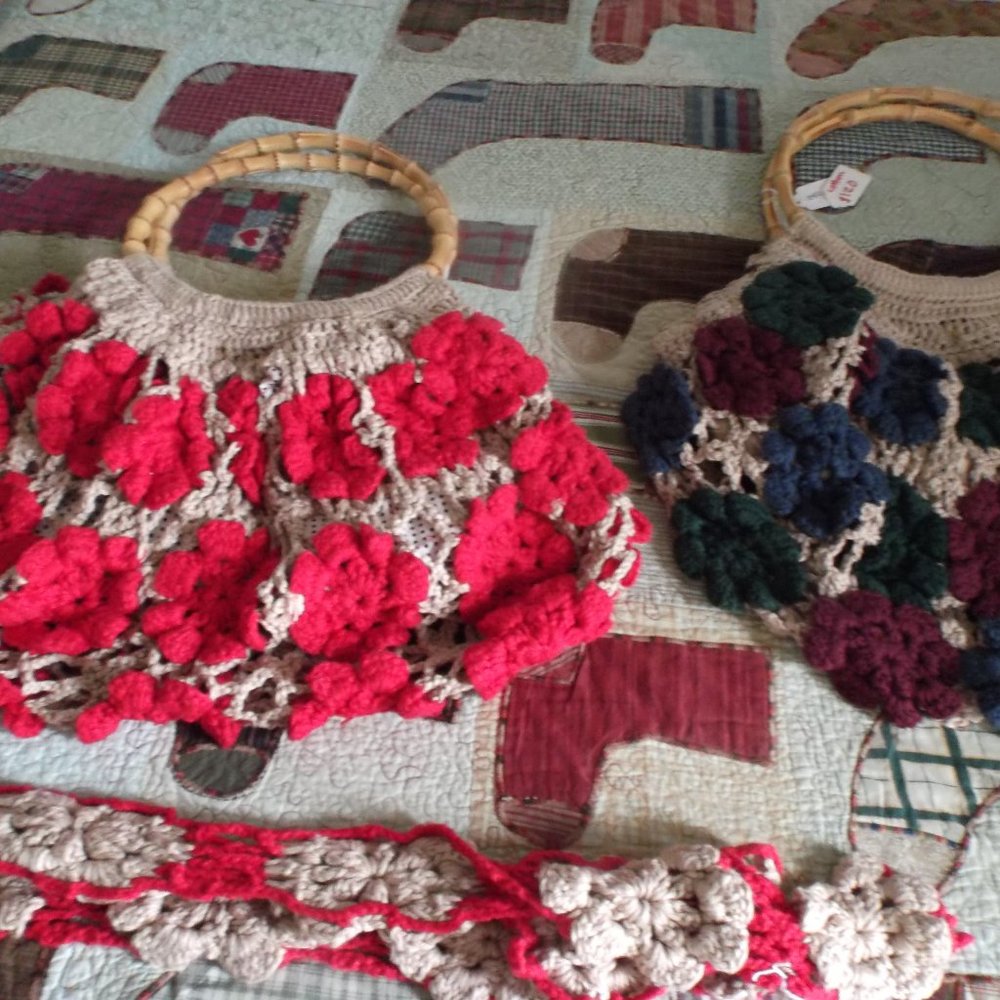 Hand Made Cotton Crochet Lined Flower Purse